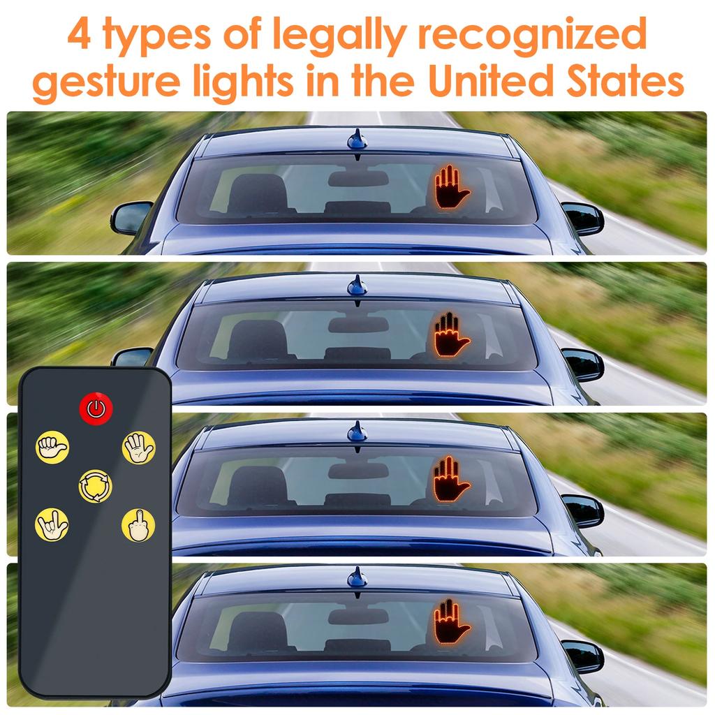 General Car LED Finger Light with Remote Control No Battery Fun Car Sign Hand to Express Emotions Easy to Install for Car Light