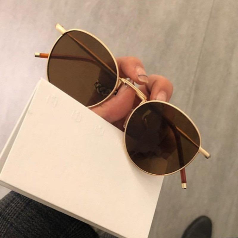 Vintage Korean Round Frame Sunglasses Women Multicolored Trendy Fashion Male Female Eyewear Top Luxury Brand Designer UV400