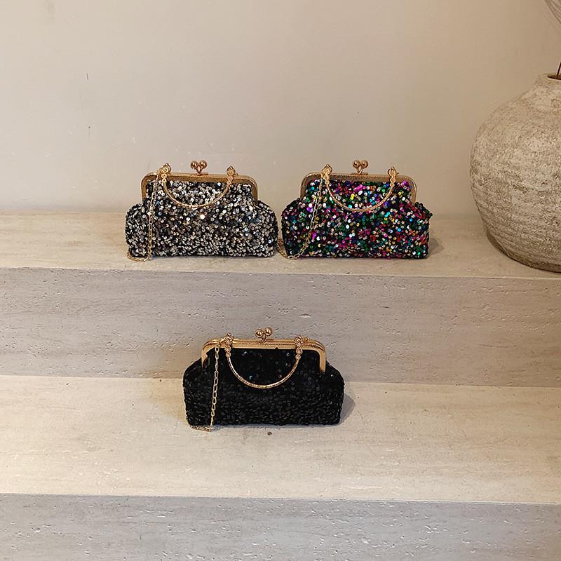 Sequin Chic Retro Small Square Handbag For Women In Black Silver And Styles Colorful