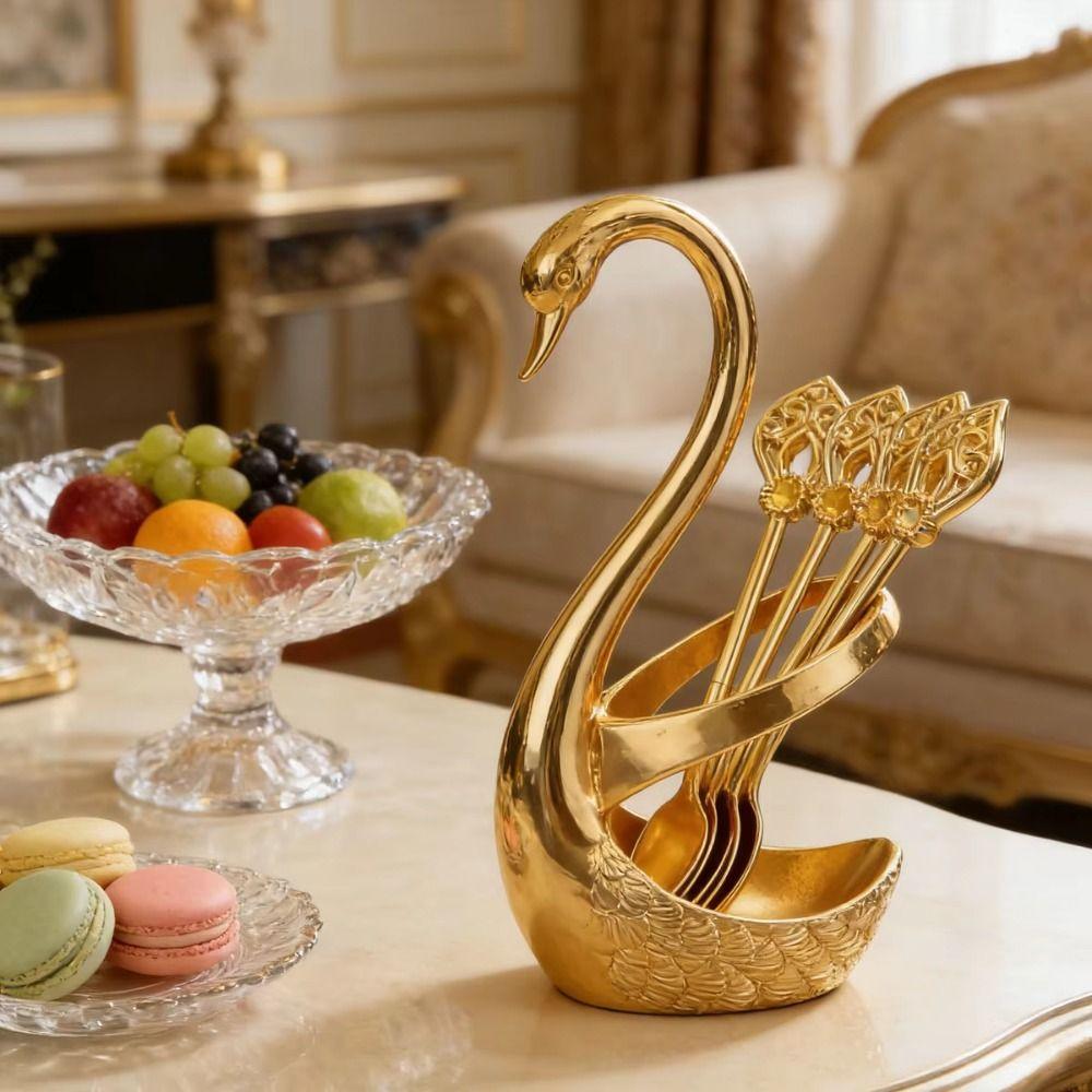 6Pcs with Swan Shaped Base Swan Fruit Spoon Elegant Dessert Spoon Coffee Spoon  Kitchen