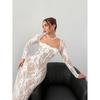 Rochie Maxi Elegantă cu Gât Pătrat și Dantelă, Mânecă Lungă, Croială Mulată, Femei, Talie Înaltă, Tricotată Monocromă