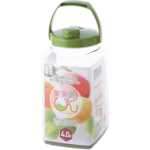 Takeya Chemical Industry TAKEYA Fruit Wine Bottle, Square, S-Shaped, 4.0L, Green, with Air Valve and Locking Function, Easy to Store, Square PET Mater