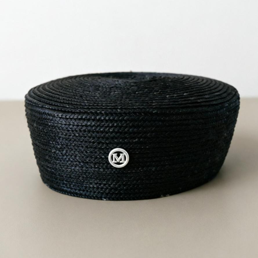 Ins Luxury 100% Natural Straw Berets Women French Hand Woven Sun Hat Concave Shape Flat Top Beach Caps Church Derby Pillbox Hat