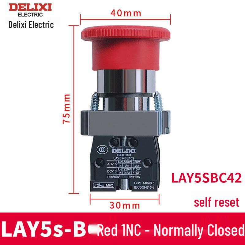 Mushroom Head Push Button Switch LAY5-BC31/BC42, Self-Resetting, XB2 22mm Large Head BC35 Metal