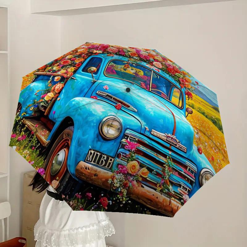 1pc Floral Vintage Truck Umbrella with Plastic Handle,Suitable for All Seasons Home Travel Outdoor UmbrellaDD432
