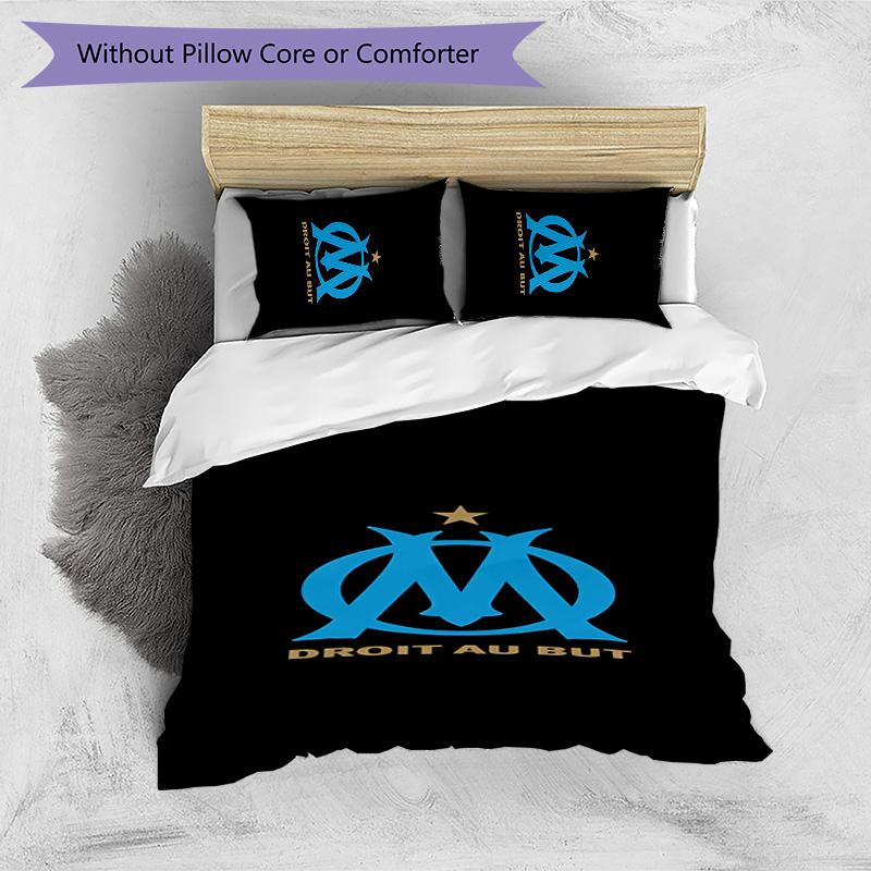 Olympique Marseille Pattern Printed 3PCS Bedding Set Soft Skin-Friendly Washable Duvet Cover & Pillowcases Set All Season Bedroom