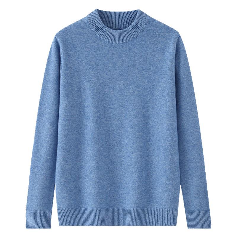 Men's 100% Wool Half-High Neck Loose Knit Sweater - Autumn/Winter Cashmere Pullover