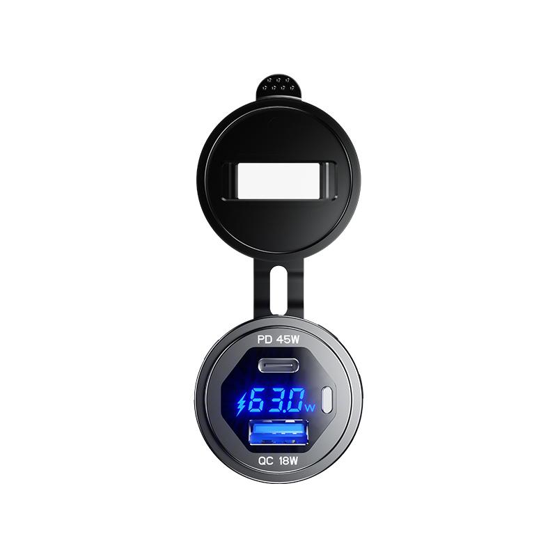 2022 Metal Dual 45W USB C Type C PD Fast Car Charger 12V/24V with Voltage/Power Display for SUV Motorcycle Truck Boat Bus RV ATV