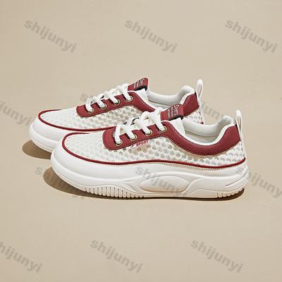 Damen Weiße Sneaker 2025 Sommer Neu Mesh Atmungsaktiv Bequem Outdoor Sportschuhe Mode Schnürschuhe Höhenerhöhung Flats