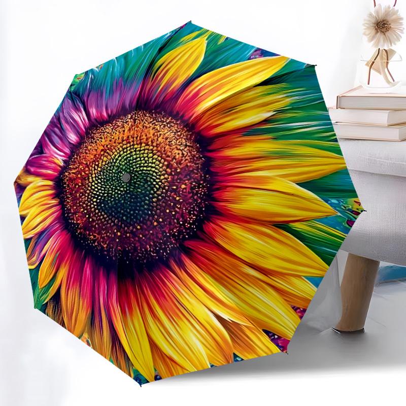 1pc Sunflower Bloom Automatic Folding Umbrella - 8-Rib Compact Travel Umbrella Durable & Portable for Outdoor Use, Perfect Gift for Birthdays069