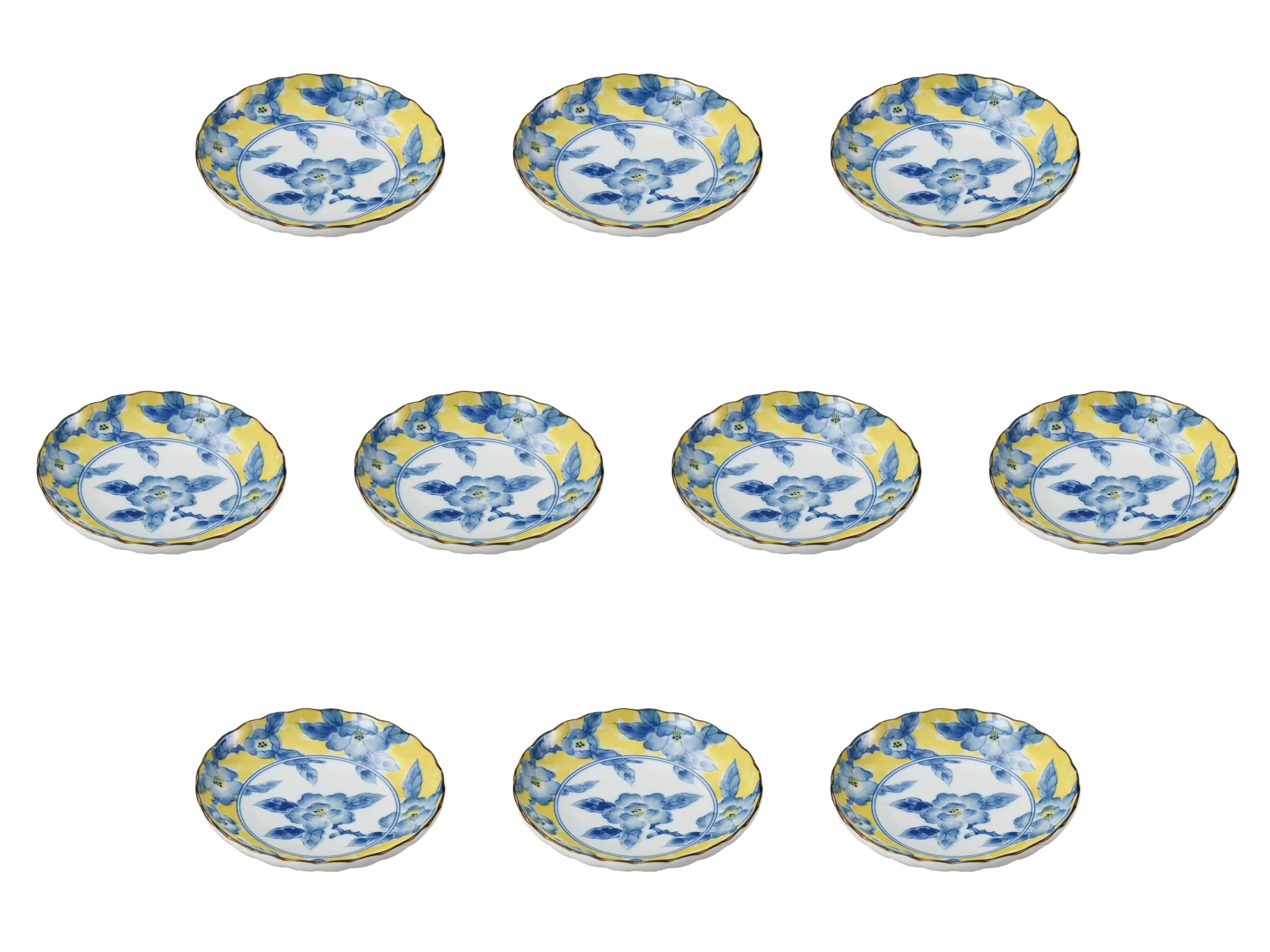 

Set of 10 Yellow Flower Pattern Plates x Round Plates Setomonohonpo 6.0 [18.8 3.5 cm] (Small)