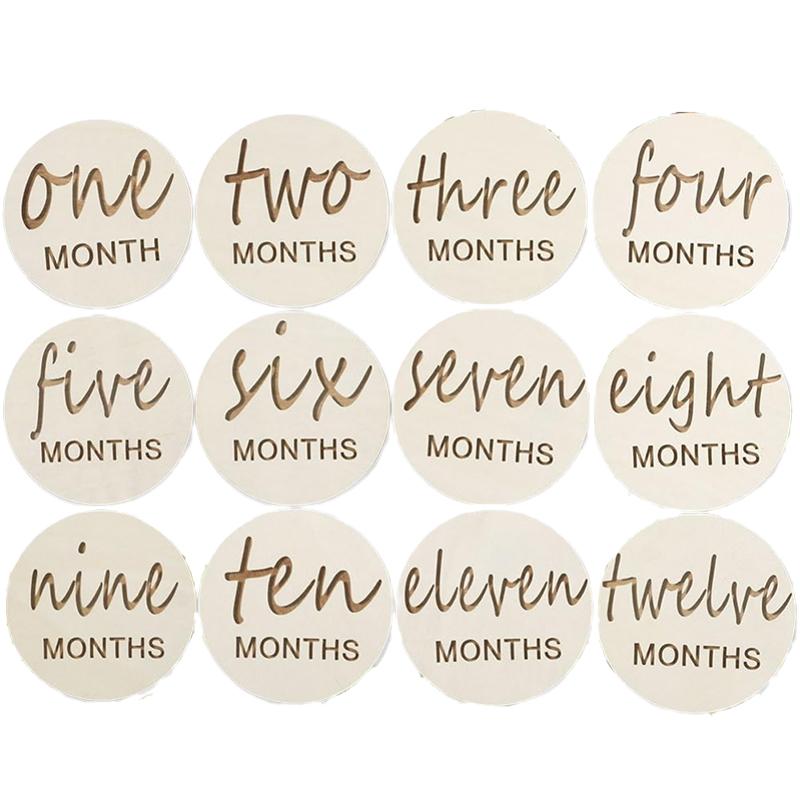 12 Pcs Wooden Baby Monthly Milestone Cards, Baby Monthly Milestones For Newborn Baby Gifts,1-12 Months Wooden Discs