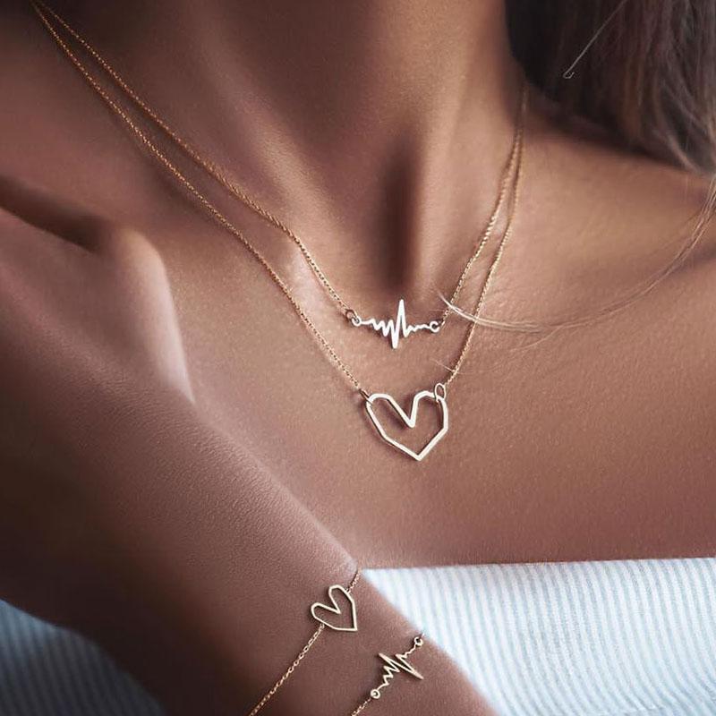 Double Layer Heart Pendant Necklace 
