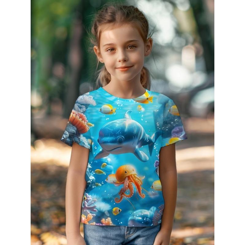 Children's Clothing Girl T-Shirt Short Sleeve 3D Cartoon Print Kids Summer Clothes Casual Kawaii Round Neck Girl Clothes Tops