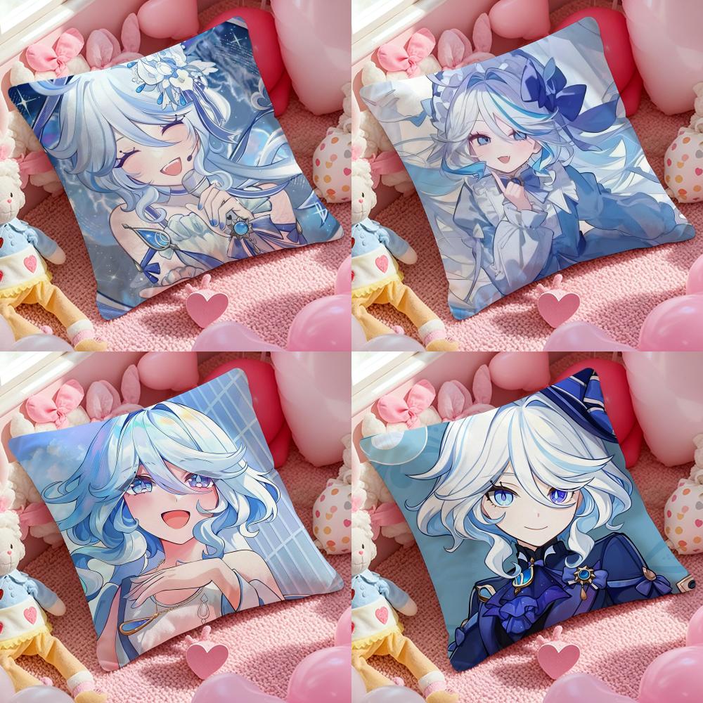 Furina Genshin Impact Cushion Cover Pattern Printed Pillowcase for Living Room Sofa Cushion Cover & Bedroom Decor