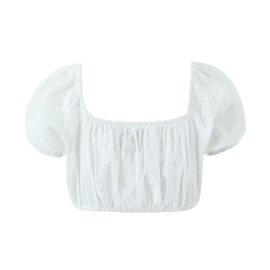 French Women's Suit: 2024 One-Shoulder Lace Crop Top & High-Waisted Patchwork Skirt