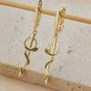 1 Pair Vintage Bohemian Style Black Zircon Snake Drop Earrings For Women Gold Color Vintage Animal Daily Punk Jewelry