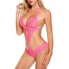 Lingerie Sexy en dentelle pour femmes, sous-vêtements une pièce à lacets, décolleté en V profond, dos ouvert