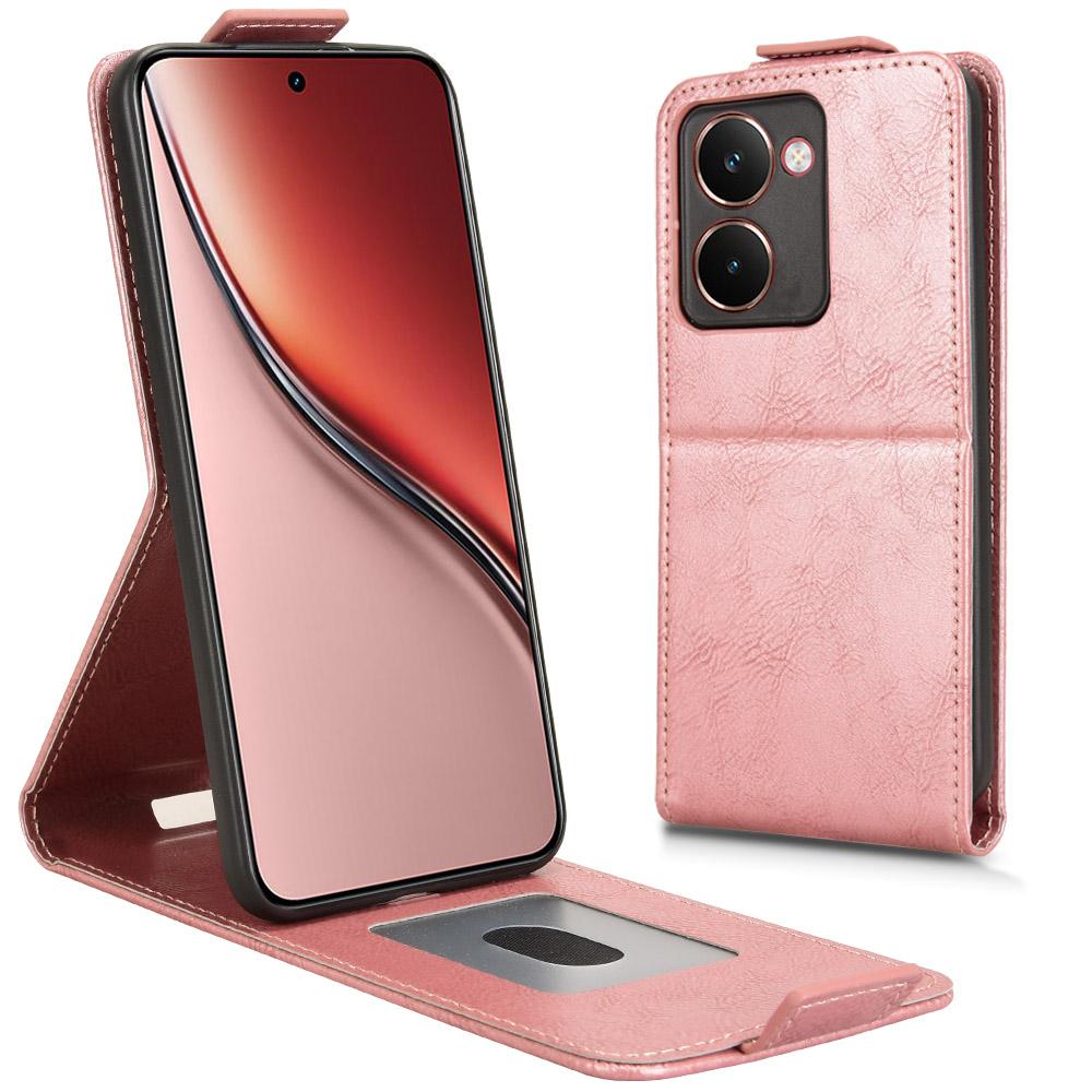 

For Realme P3 Ultra 5G Stand Case Magnetic Clasp Vertical Flip Leather Phone Cover with Card Holder Rose Gold