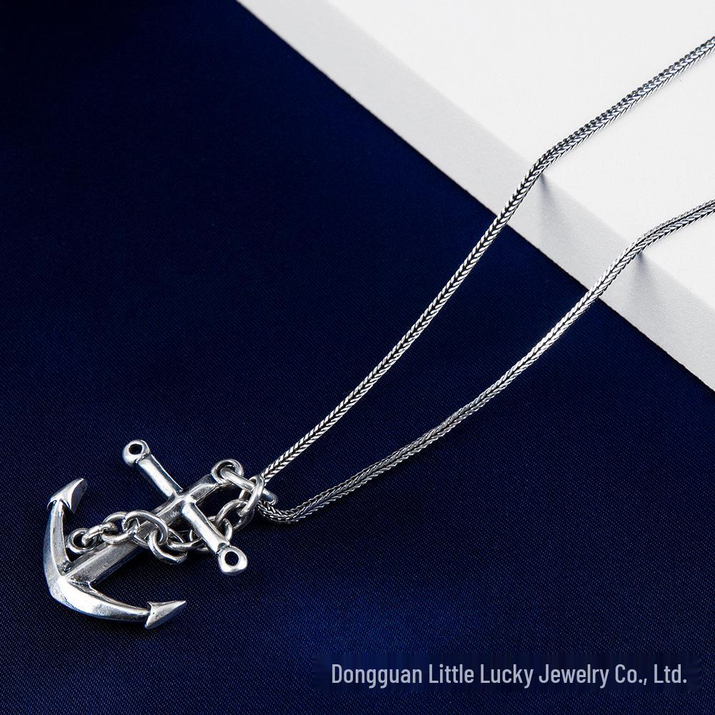 Jade Angel S925 Sterling Silver Anchor Pendant - Punk Style Unisex Couple Model