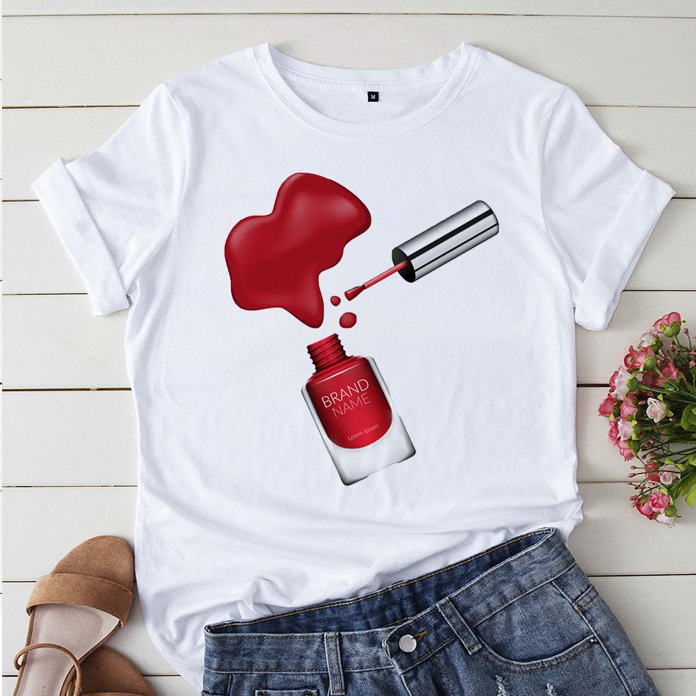 Niedlicher Liebes-Nagellack im koreanischen Stil Weiße T-Shirts Damen T-Shirts 90er Grafik-T-Shirt Camiseta Mujer Niedliches lässiges Mädchen-Tee