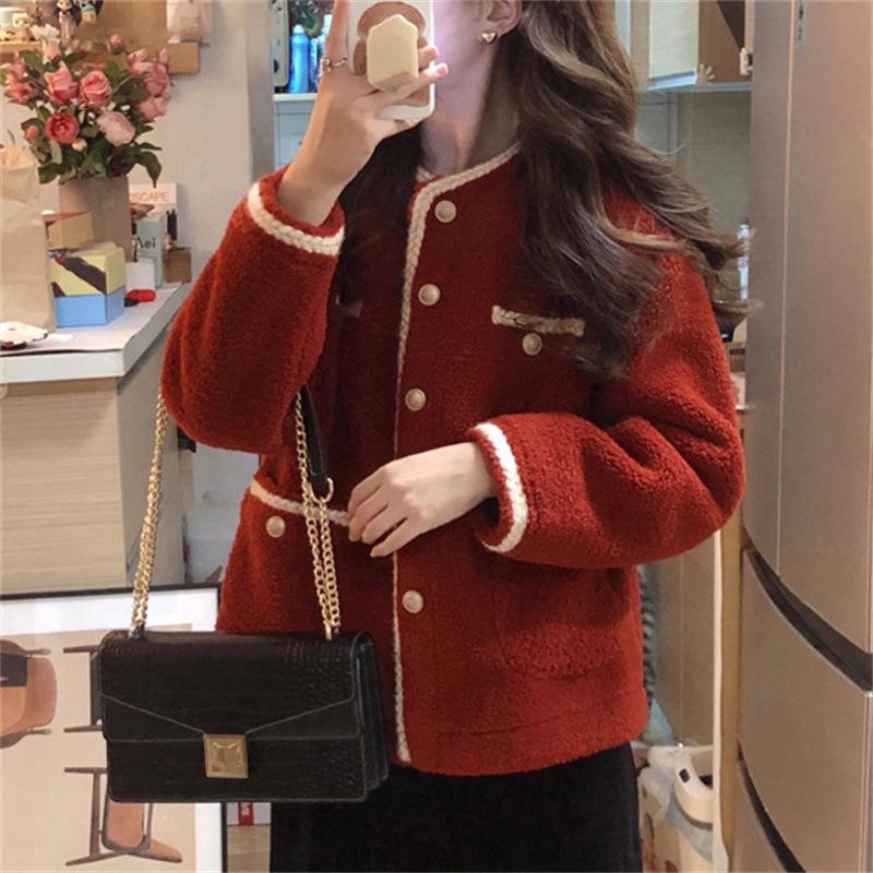 Höst och vinter Damkofta Casual Slim Sweater Liten Doftande Wind Dam Röd Jacka Dam Design Topp