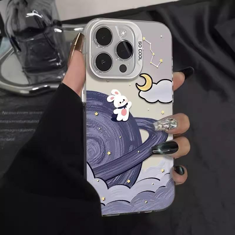 Planet Bunny Phone Case For IPhone 15 17 17Air 14 13 12 11 Pro Max Plus 7 8 16E Transparent Shockproof Case Hard Cover