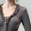 Women's Chic Lace-Up V-Neck Long-Sleeve Slim Fit Fleece Top