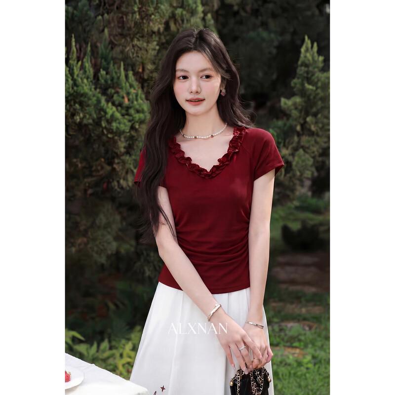 Women s Retro V-Neck Slim Fit T-Shirt L
