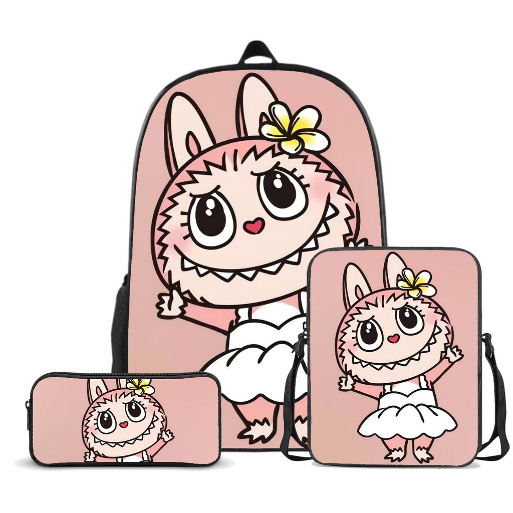 Schultasche Labubu Dreiteilig Großvolumig Grund- und Sekundarschüler Schultasche Herren- und Damen-Cartoon-Rucksack CLE
