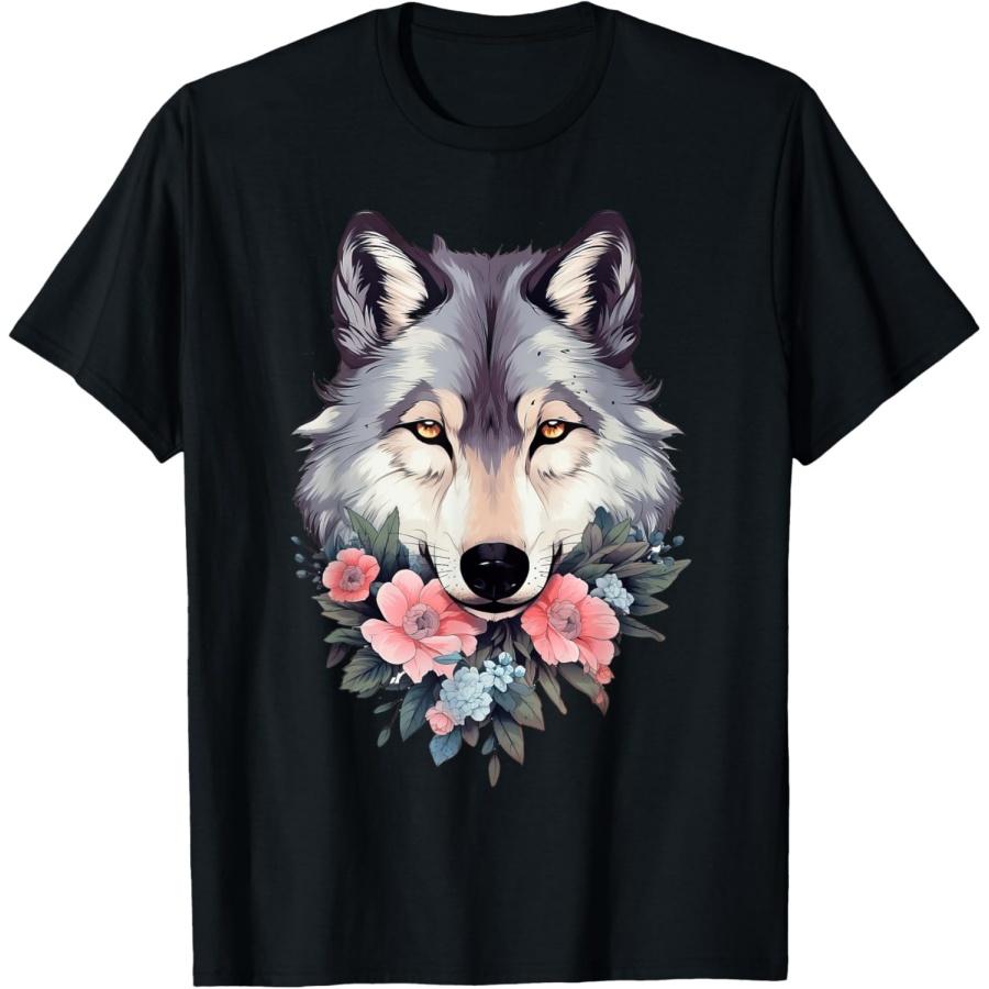 Floral Wolf Vintage Flowers Wolf Face for Wolves Lover T-Shirt XXXXXL