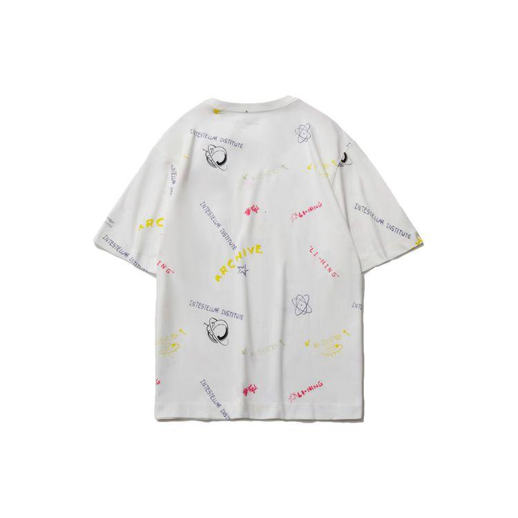 Li Ning Sports Fashion Series Hand-Painted Full Print Theme Pattern Loose Short Sleeve T-Shirt Women Tops White AHSR140-2