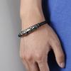 Vintage Stainless Steel Openwork Engraved Leather Mens Bracelet Woven Titanium Steel Viking Bracelet