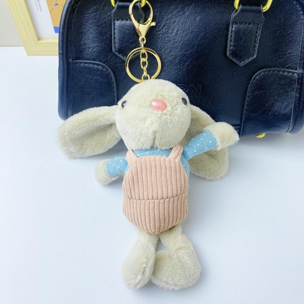 Adorable Long-Eared Rabbit Plush Overall Keychain Ornament