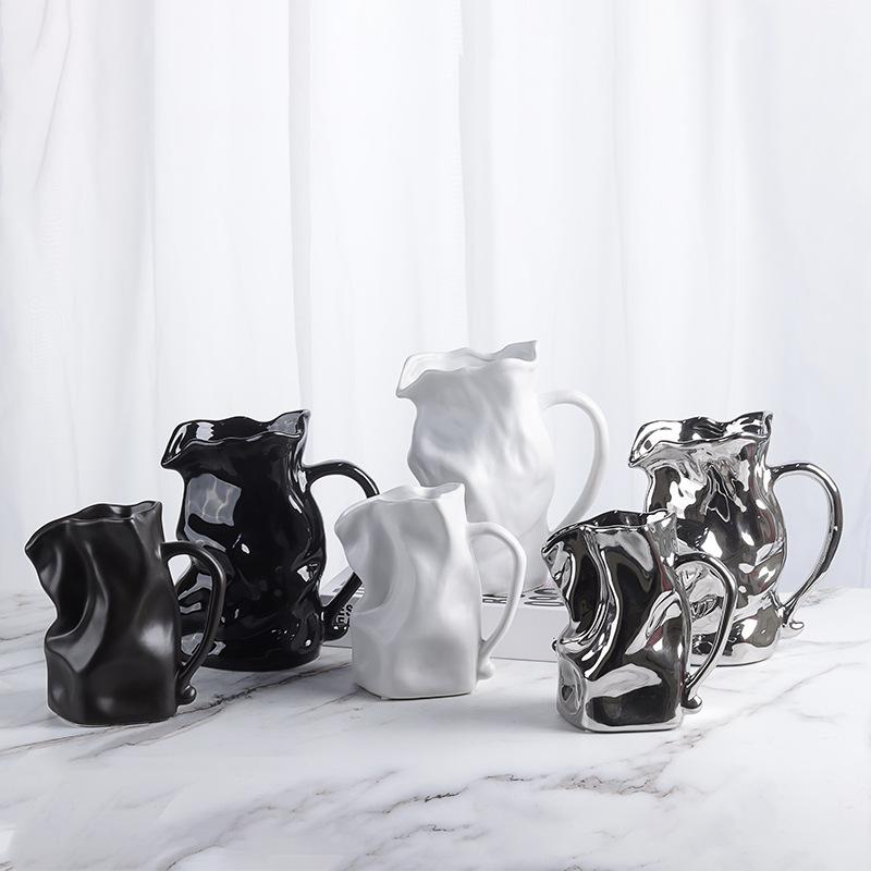 

Ceramic Vase Irregularly Pleated Bottle Handle Shape Flower Vase Hydroponics Accessories Room Decoration Vases Pots Terrarium