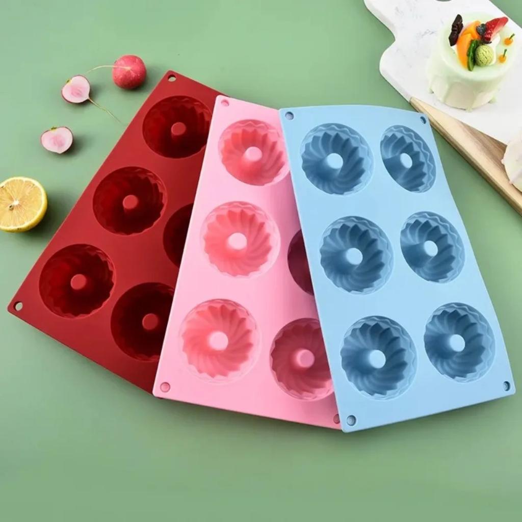 6 Cavity Silicone Donut Mold Heat Resistant Reusable Swirl Doughnut Pan for Baking Cupcake Mousse Cake Decoration Accessories