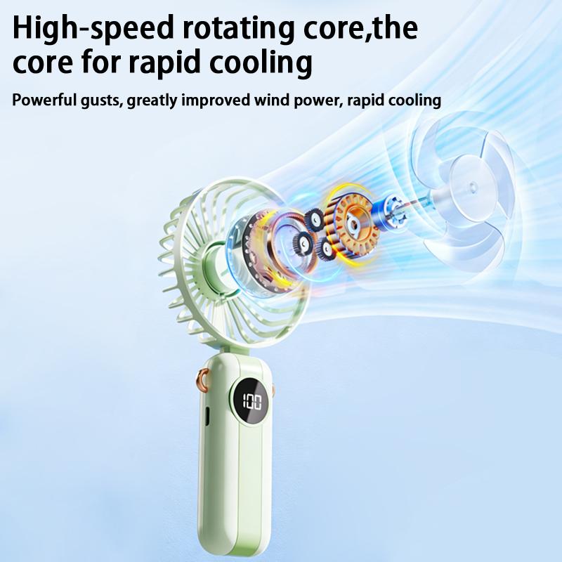 Portable Handheld Mini Fan Foldable Neck Hanging Fans 5 Speed Usb Rechargeable Fan With Phone Stand And Display Screen