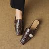 Fashion Women Shoes Mules Sandals Real Leather Soft Comfort Low-heel Summer Shoes Casual Square Toe Vintage Office Daily Slippers Women