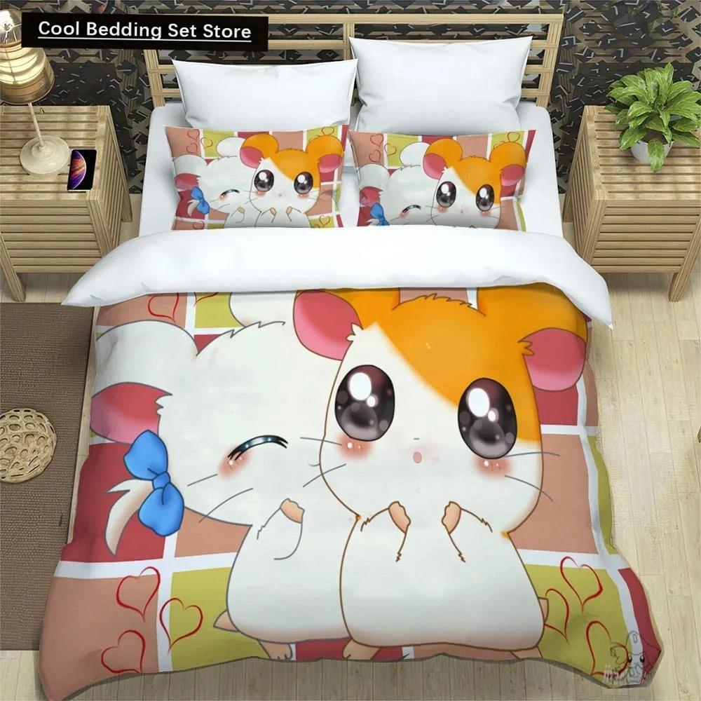3D-Druck Cartoon Hamtaro Bettwäsche-Set Bettbezug Kissenbezug Set Weich Bequem Kindergeburtstagsgeschenk Heimtextilien