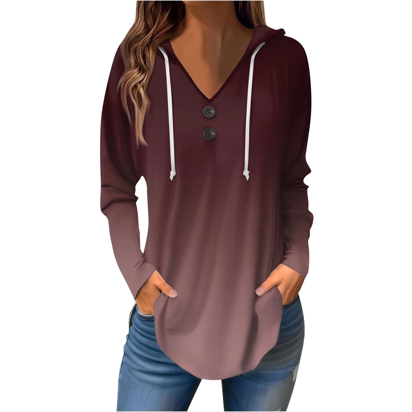 

Женские повседневные модные однотонные толстовки с капюшоном на пуговицах и длинными рукавами с V-образным вырезом XXL коричневый