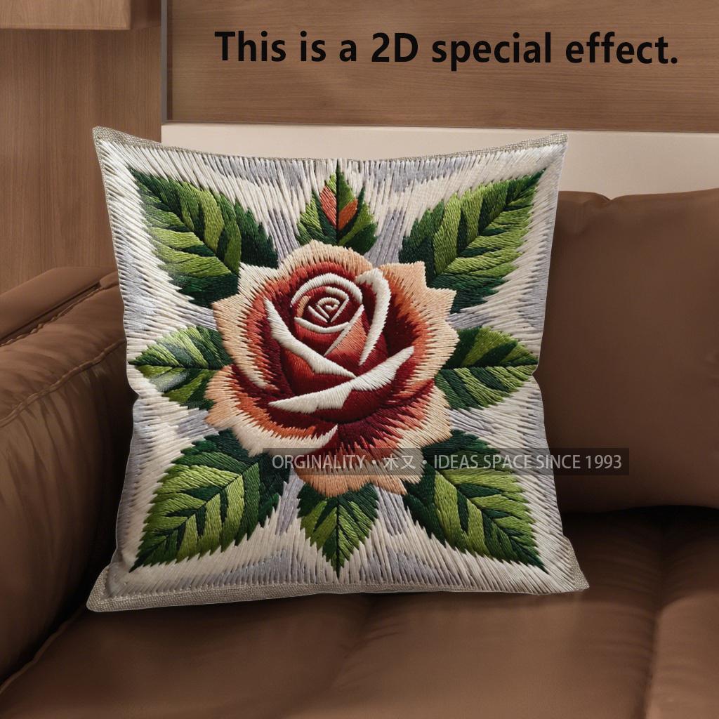 2D Vintage Rose Floral Throw Pillow Covers Pattern Cushion Cover Suitable For Sofa Bedroom Car Pillow Cover