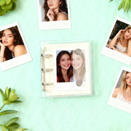 Quaderno ad Anelli A8 Mini Raccoglitore Copertina Trasparente in PVC 3 Anelli con Inserti Colorati Scrapbook Chiusura Album Fotografico Organizzatore di Carte Planner Portatile per Journaling