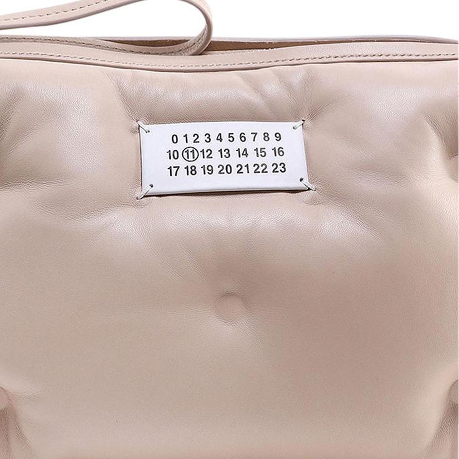 Maison Margiela Fashion Casual Logo Appliqué Ruched Leather Shoulder Crossbody Bag Women bags Light-Brown SB1WB0002P4300T2086