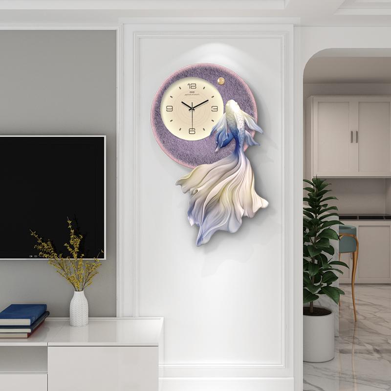 Creativity Koi Fish Wall Clock Living Room LED Digital Clock Mural Restaurant Luxury Mute Wall Clock Watch Home Decor Items