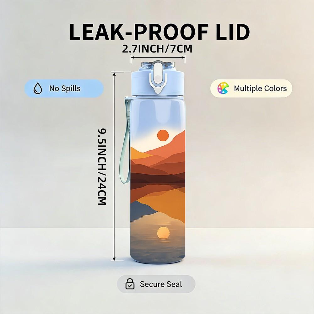 1PC Mountain Desert Sunset Landscape Print 750ml Color Plastic Sports Water Bottle Leakproof Flip Straw Lid Suitable for Sports Office Home Use