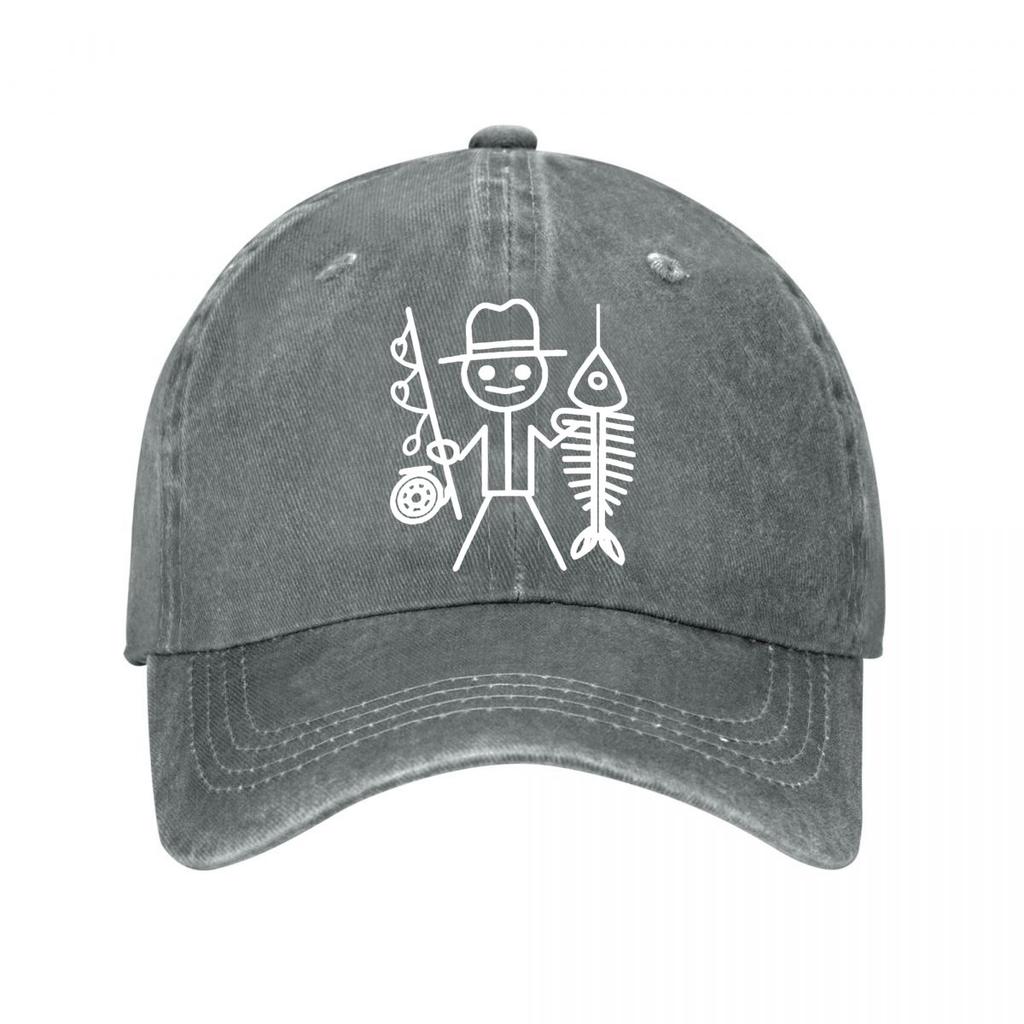 Cartoon Fishing Stick Figure Vinyl Decal  New Vintage Washed Cotton Baseball Cap Parent Kids Sun Hats