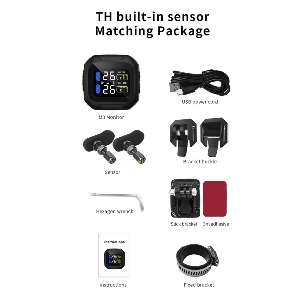 Kabelloses Motorrad-TPMS, Kabelloses TPMS für Motorräder - Kabelloses TPMS Solar-USB Reifendruck