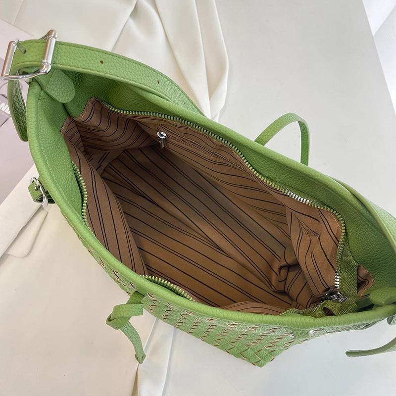 Damen Grün Gewebte PU-Leder Umhängetasche, Lässige Schulterhandtasche mit Verstellbarem Riemen, Modische Tägliche Tasche für Damen, Leichte Messenger Bag