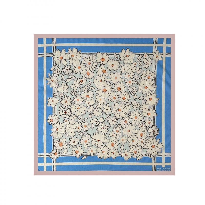 French Pastoral Small Scarf Silk Scarf Daisy Print 55 Square Scarf Elegant Women'S Silk Scarf Soft Cotton Headscarf Scarf