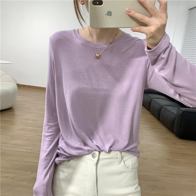 Slim-fit elastic mask shirt women's simple versatile top spring long-sleeved inner white bottoming shirt